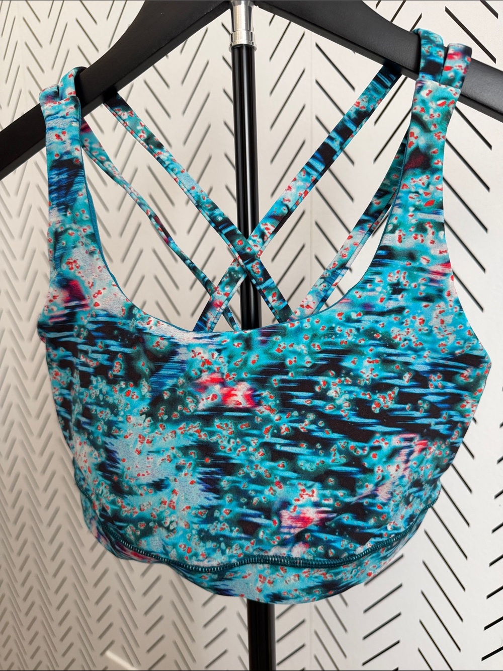 lululemon athletica Teal & Black Abstract Print Strappy Sports Bra